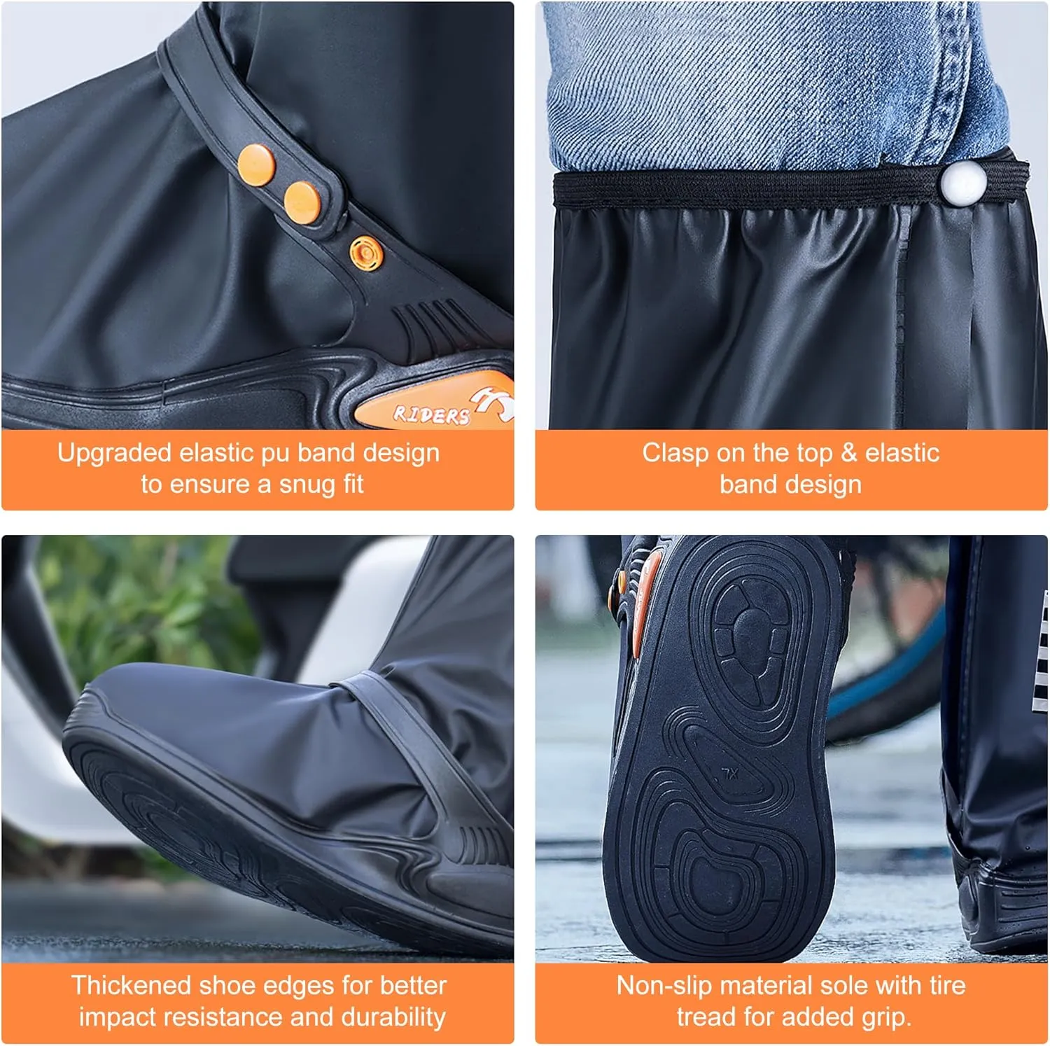 Rain Shoe Covers Waterproof Rain Boot Shoe Cover for Men and Women (Black, XXL)