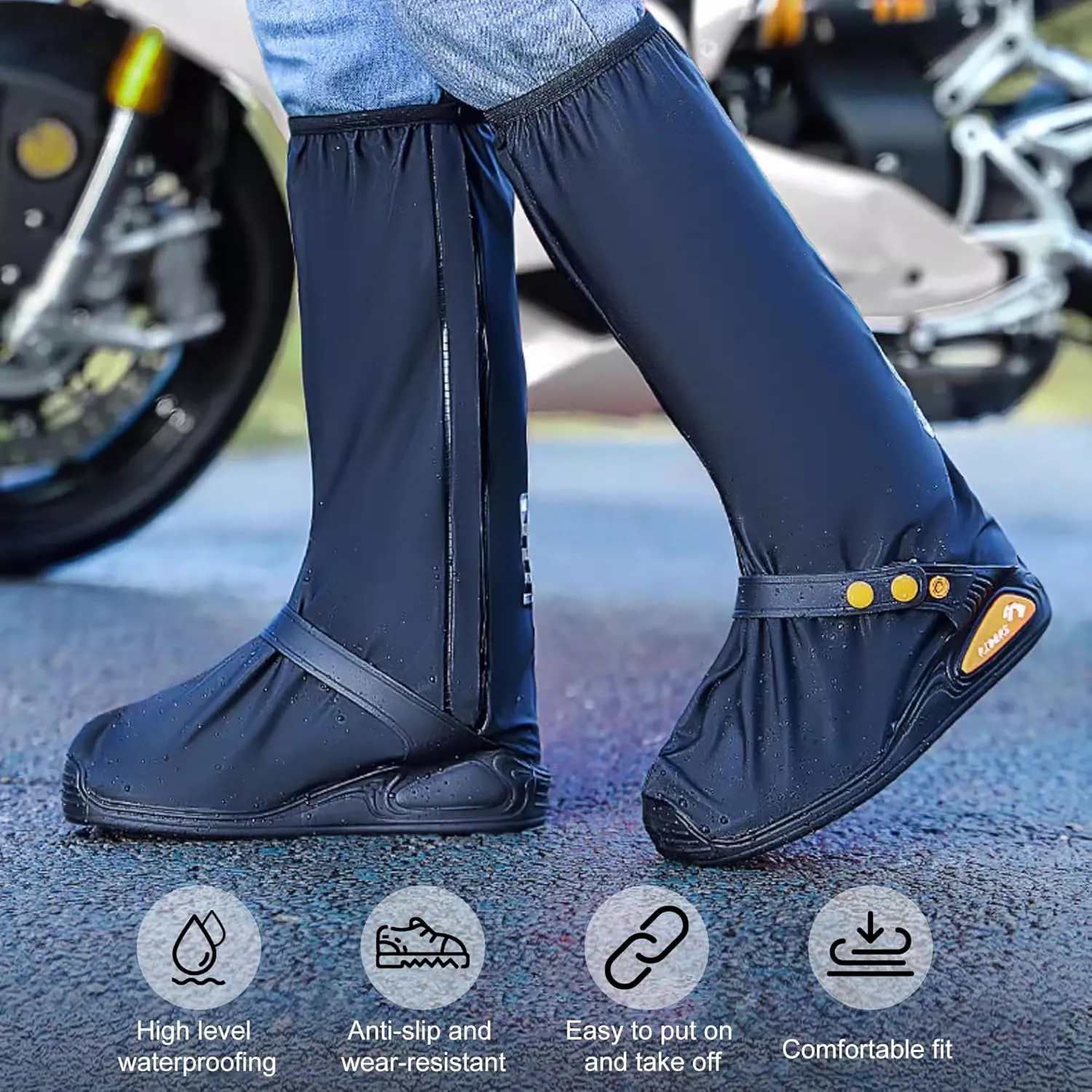 Rain Shoe Covers Waterproof Rain Boot Shoe Cover for Men and Women (Black, XXL)