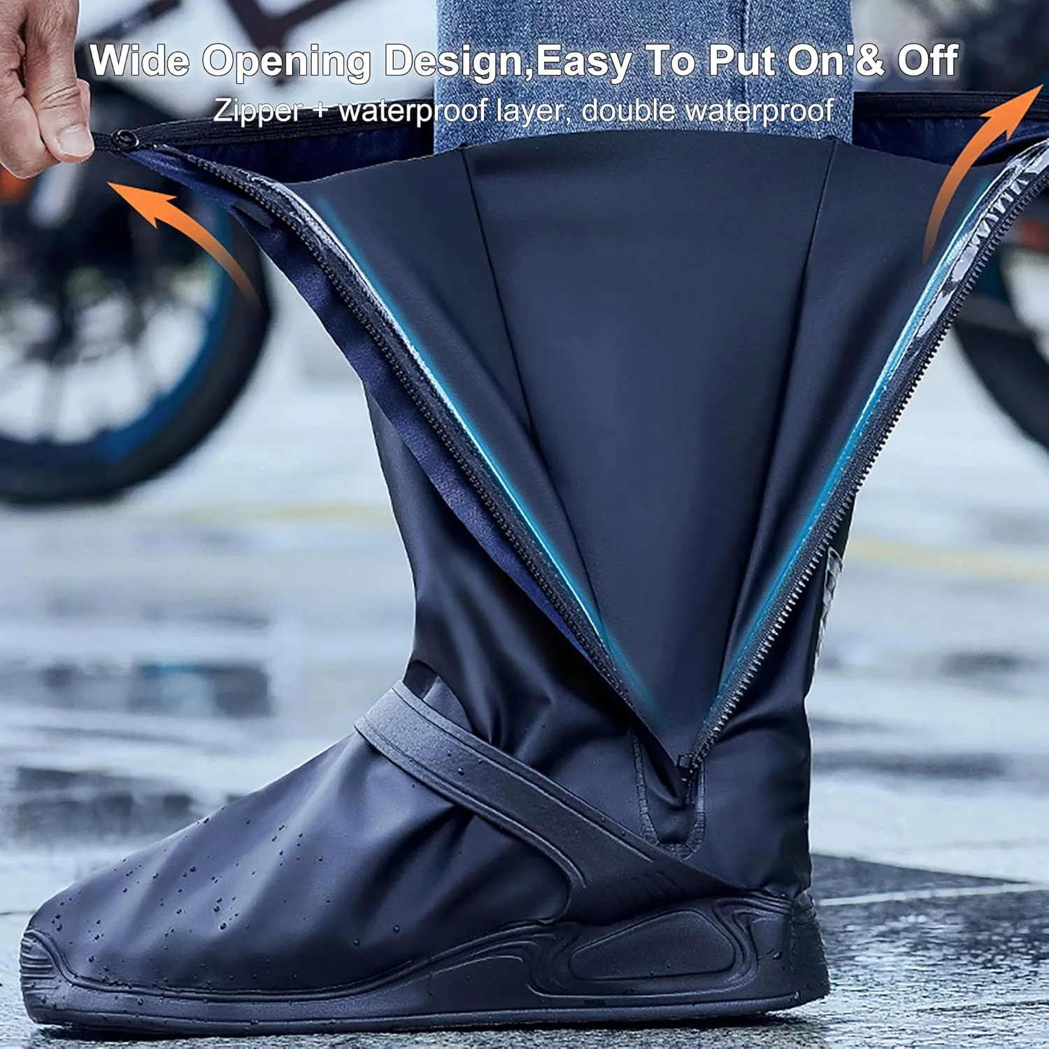 Rain Shoe Covers Waterproof Rain Boot Shoe Cover for Men and Women (Black, XXL)