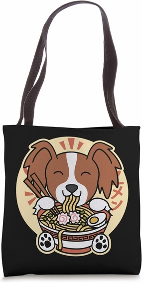 Ramen Noodles Papillon Dog Tote Bag