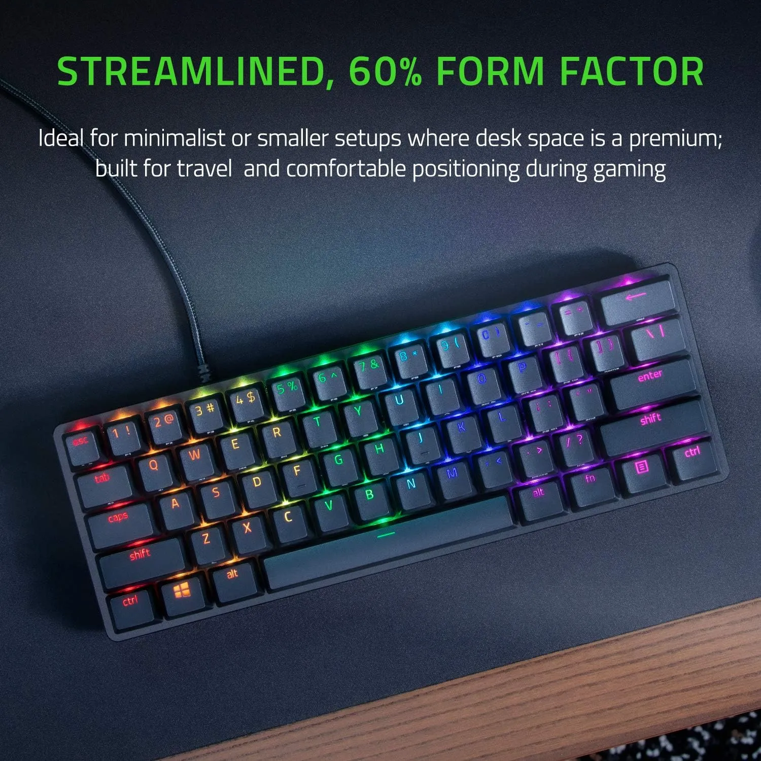 Razer Huntsman Mini 60% Gaming Keyboard: Fast Keyboard Switches - Clicky Optical Switches - Chroma RGB Lighting - PBT Keycaps - Onboard Memory Snap Tap - Black