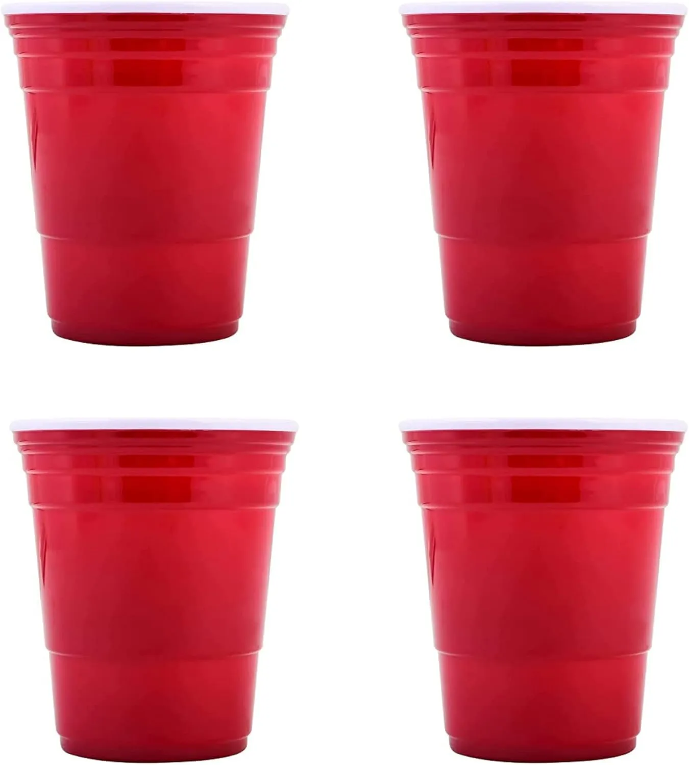 Red Party Cup Glass Tumbler 18Oz|Unbreakable Cups Ideal for Kids Adults| Reusable Drinking Supplies Birthday, Anniversary, Valentine's Travel Outdoors | Durable & Dishwasher Safe - Pack of 4