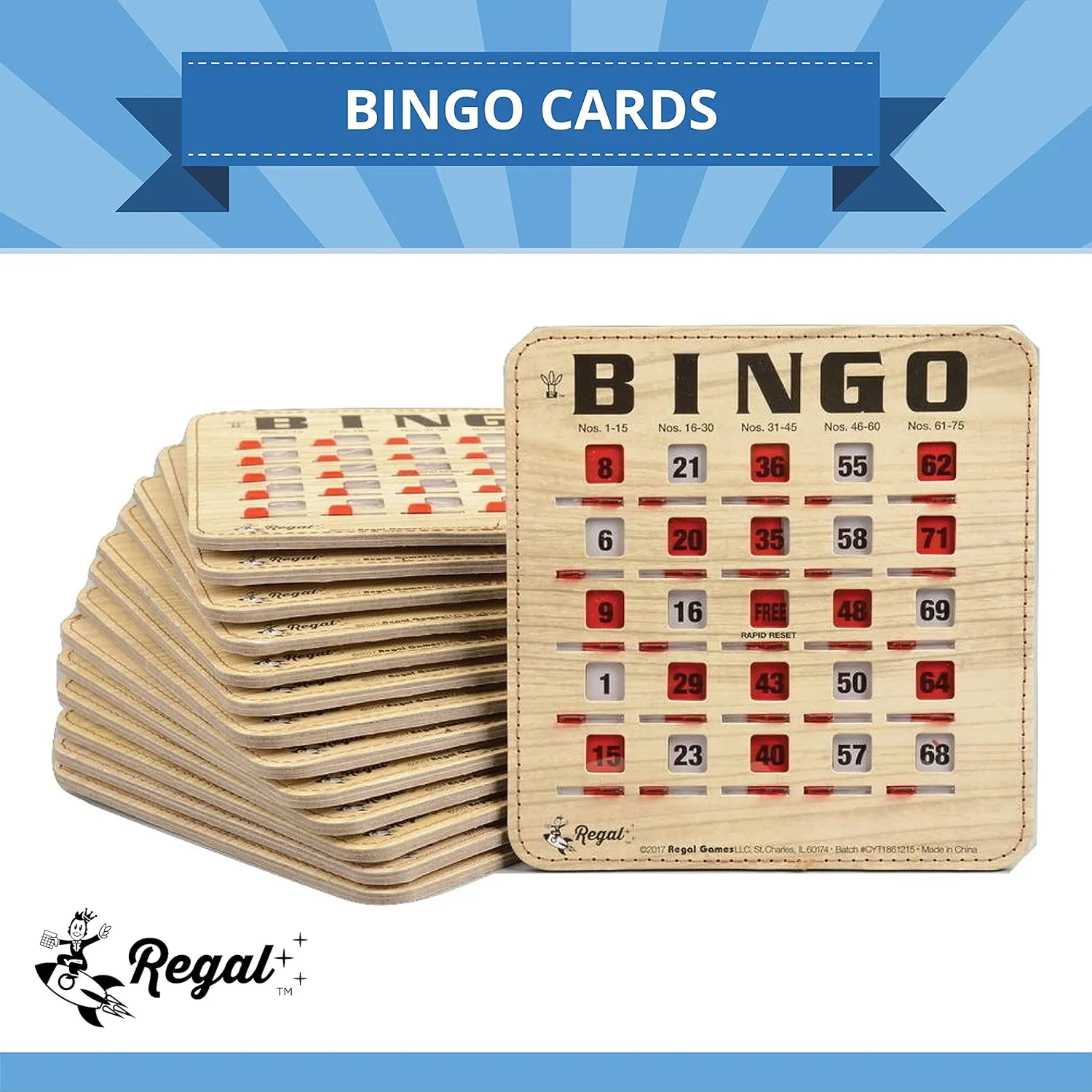 Regal Bingo Bulk Bingo Cards with Sliding Windows - Reusable Bingo Game Cards for Adults Large Group - 25 Pack, Woodgrain