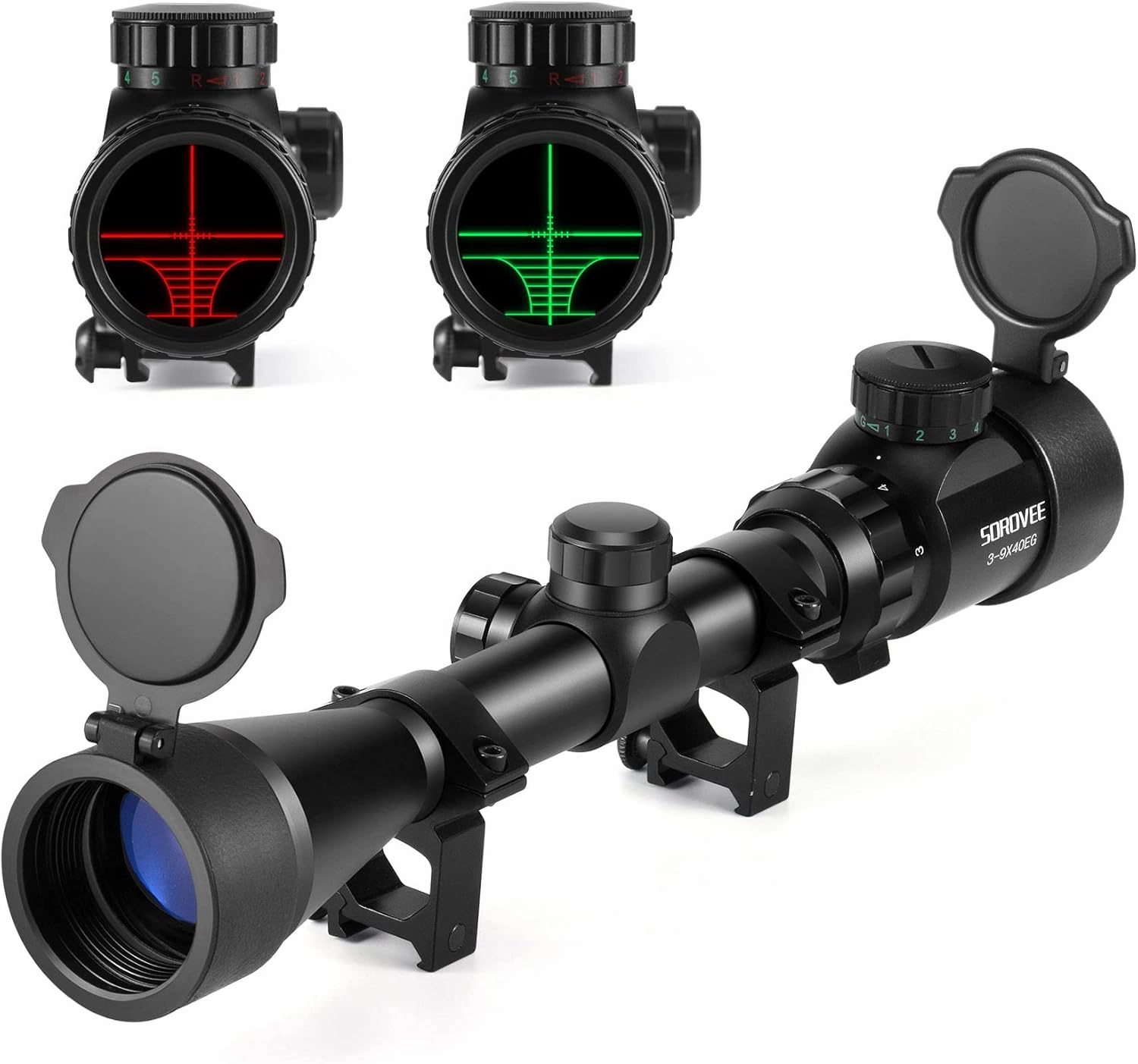 Rifle Scope 3-9x40 EG Red Green Rangefinder Illuminated Optical Tactical Airsoft Scopes for Hunting with 20mm Free Mounts and Flip-Open Covers