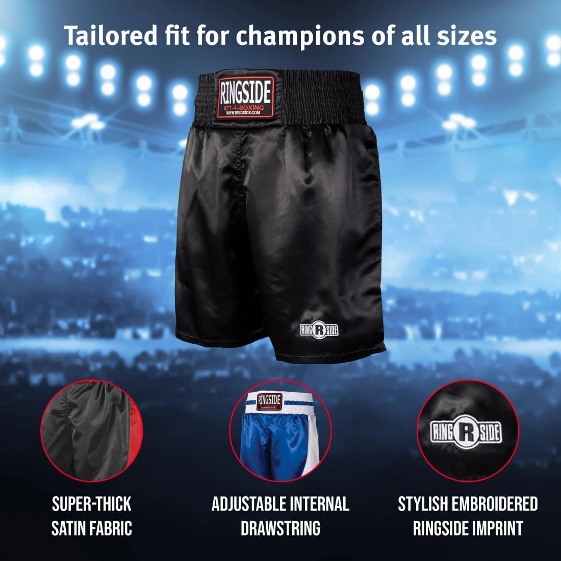 Ringside Pro-Style Boxing Trunks, Satin Shorts for Men and Women, Ideal for Boxing, MMA, Muay Thai