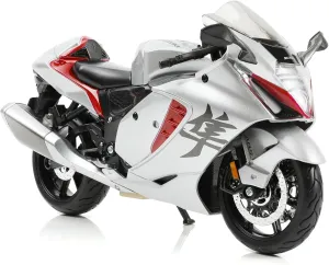 Risopen 1:12 Motorcycle Model Toy for Suzuki Hayabusa Metal Die-cast with Plastic Motorcycle Model for Maisto No Assembly Required Mini Finished Moto Gift for Adult（Silver）