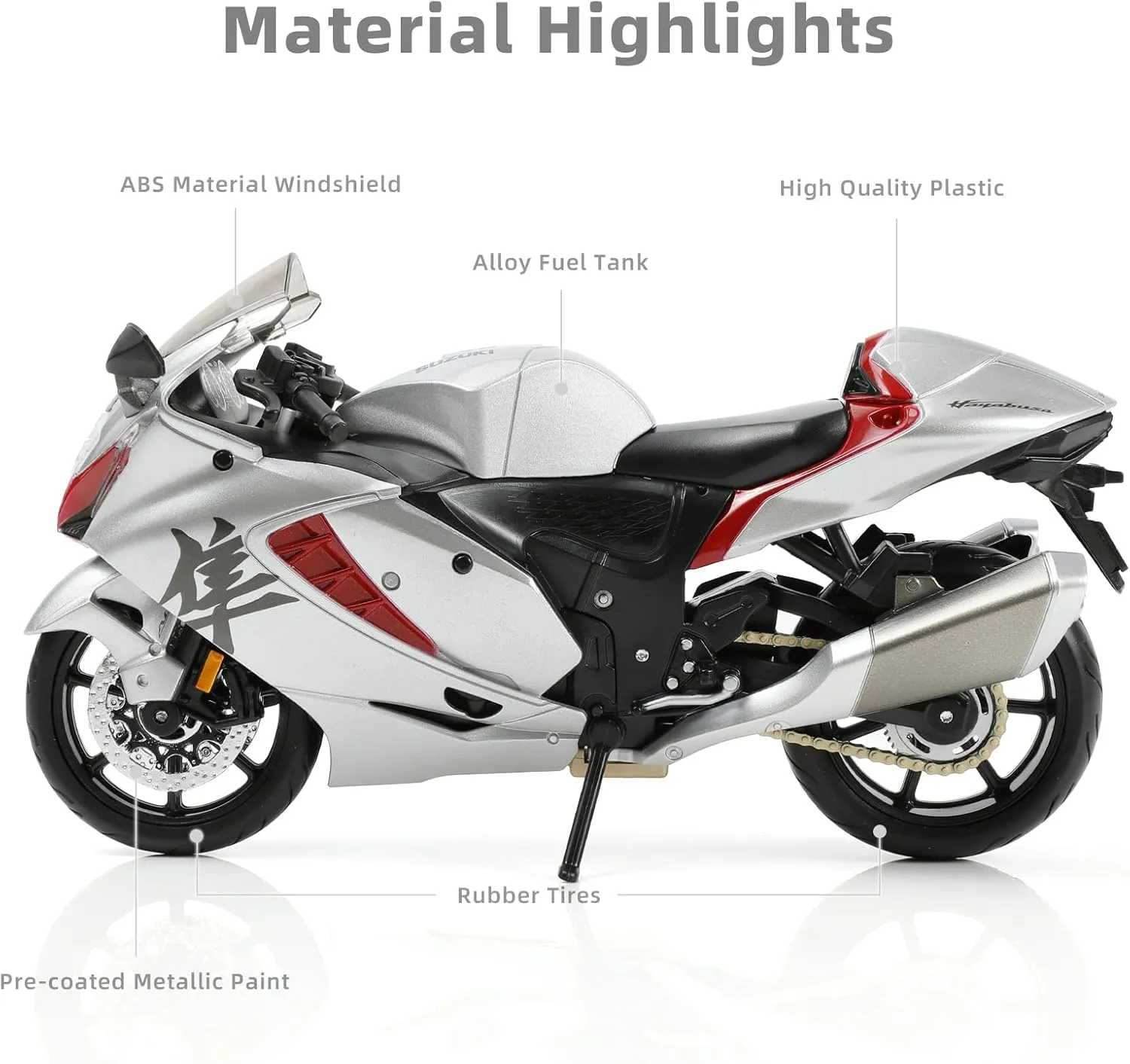 Risopen 1:12 Motorcycle Model Toy for Suzuki Hayabusa Metal Die-cast with Plastic Motorcycle Model for Maisto No Assembly Required Mini Finished Moto Gift for Adult（Silver）