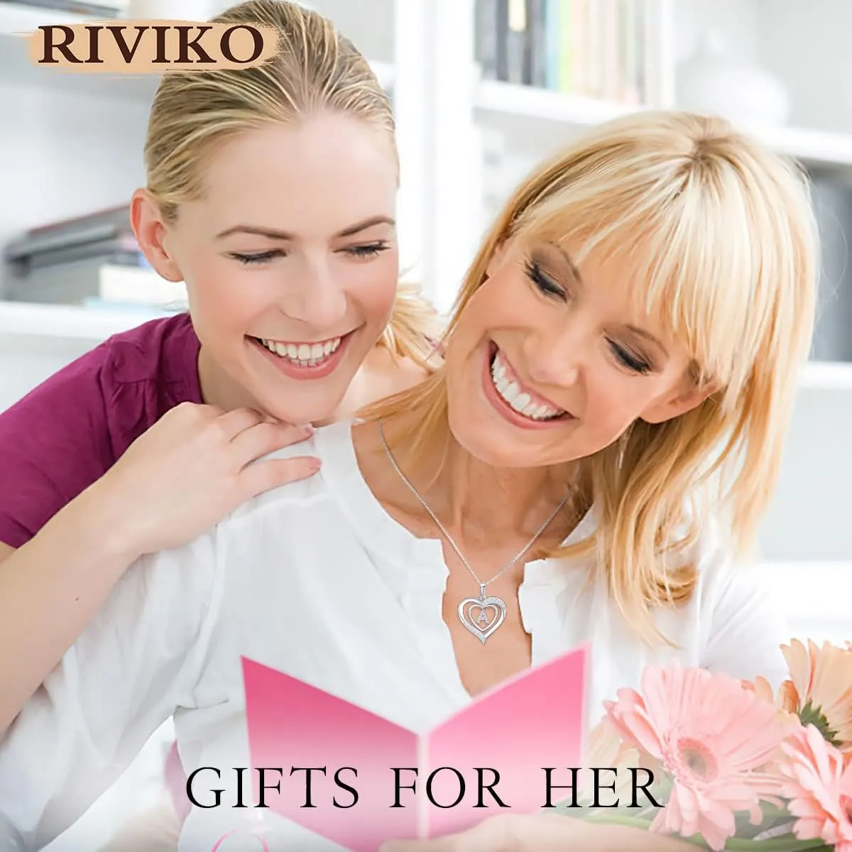 RIVIKO Heart Initial Necklace for Women, 925 Sterling Silver Letter Pendant,Personalized Charm Alphabet Jewelry Valentines Mother's Day Anniversary Christmas Birthday Gifts for Women Her Mom Wife
