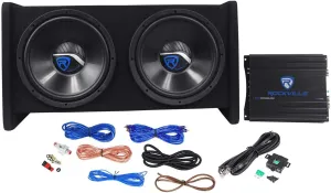 Rockville RV12.2B 1200W Dual 12" Car Subwoofer Enclosure, Mono Amplifier, Amp Kit, Deep Bass, Durable Build, Easy Install, Perfect for Car Audio Enthusiasts