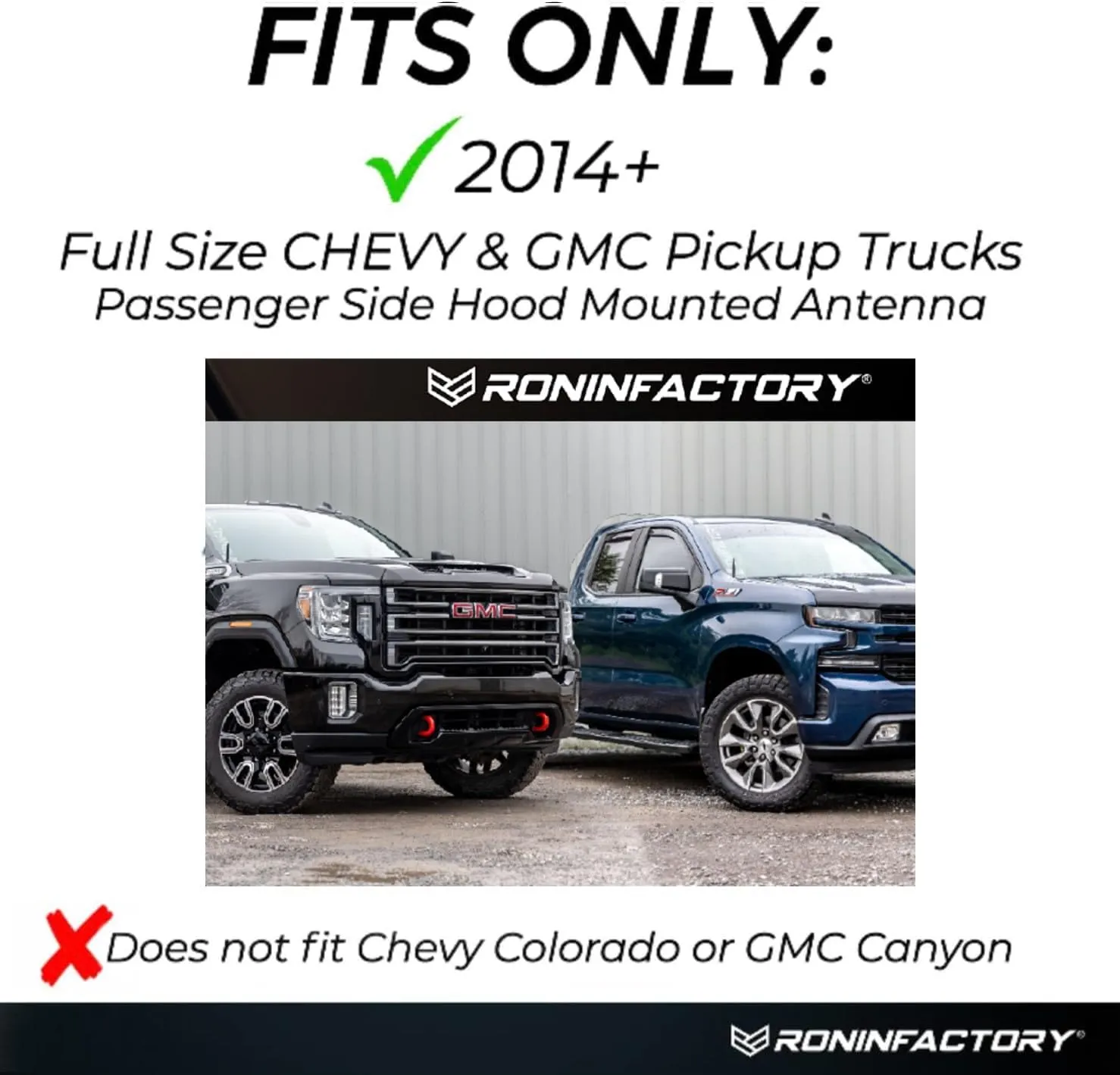 RONIN FACTORY Truck Antenna for Chevy Silverado & GMC Sierra Accessories (2014 ) Anti Theft - Carwash Safe Short Replacement Antenna (5 Inch Flexible)