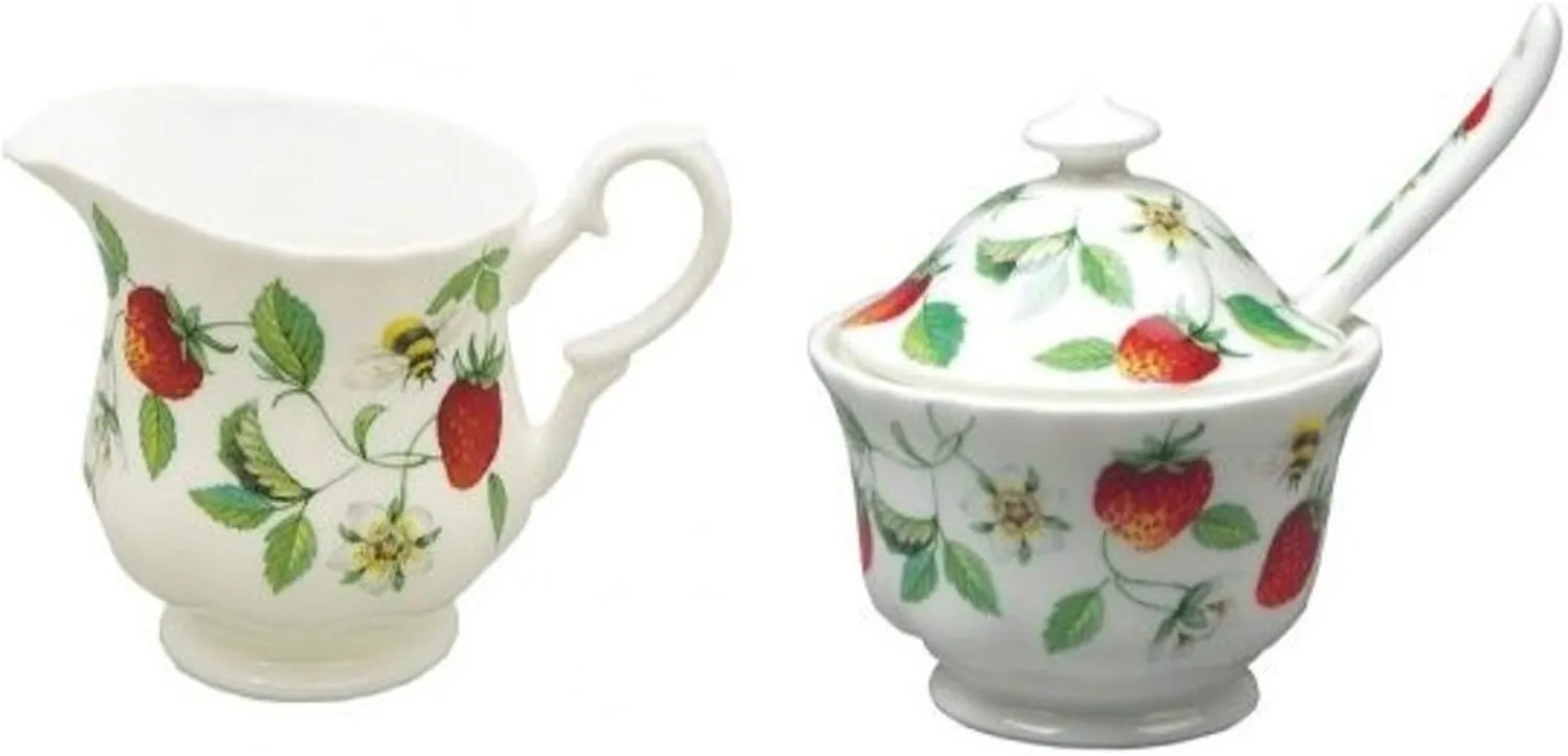 Roy Kirkham Alpine Strawberry Sugar Bowl with Lid & Creamer Set