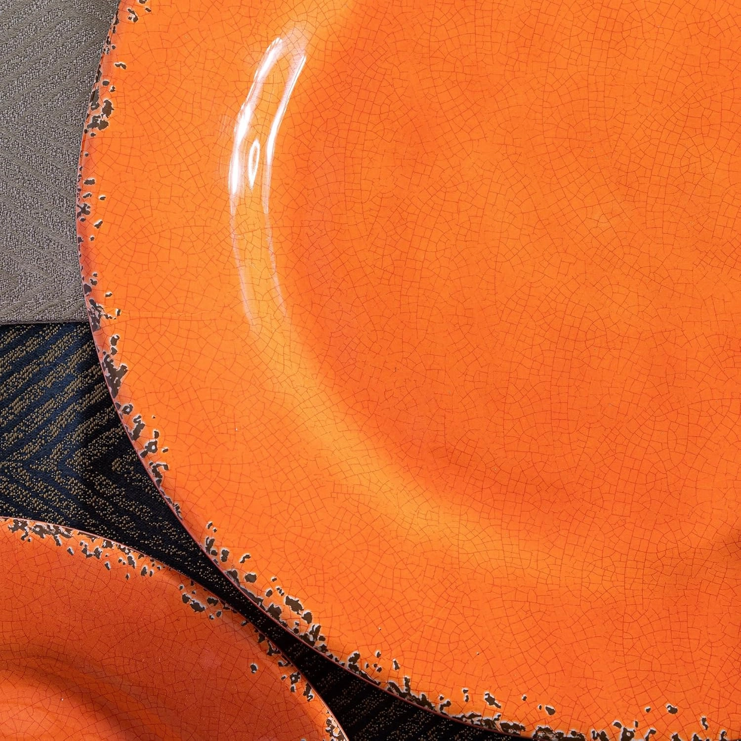 Rustic Melamine Dinnerware Sets, Farmhouse Dishes Set for 4, Lightweight 12 Piece Kitchen Plates and Bowls Set for Indoor and Outdoor Use, Dishwasher Safe, Orange