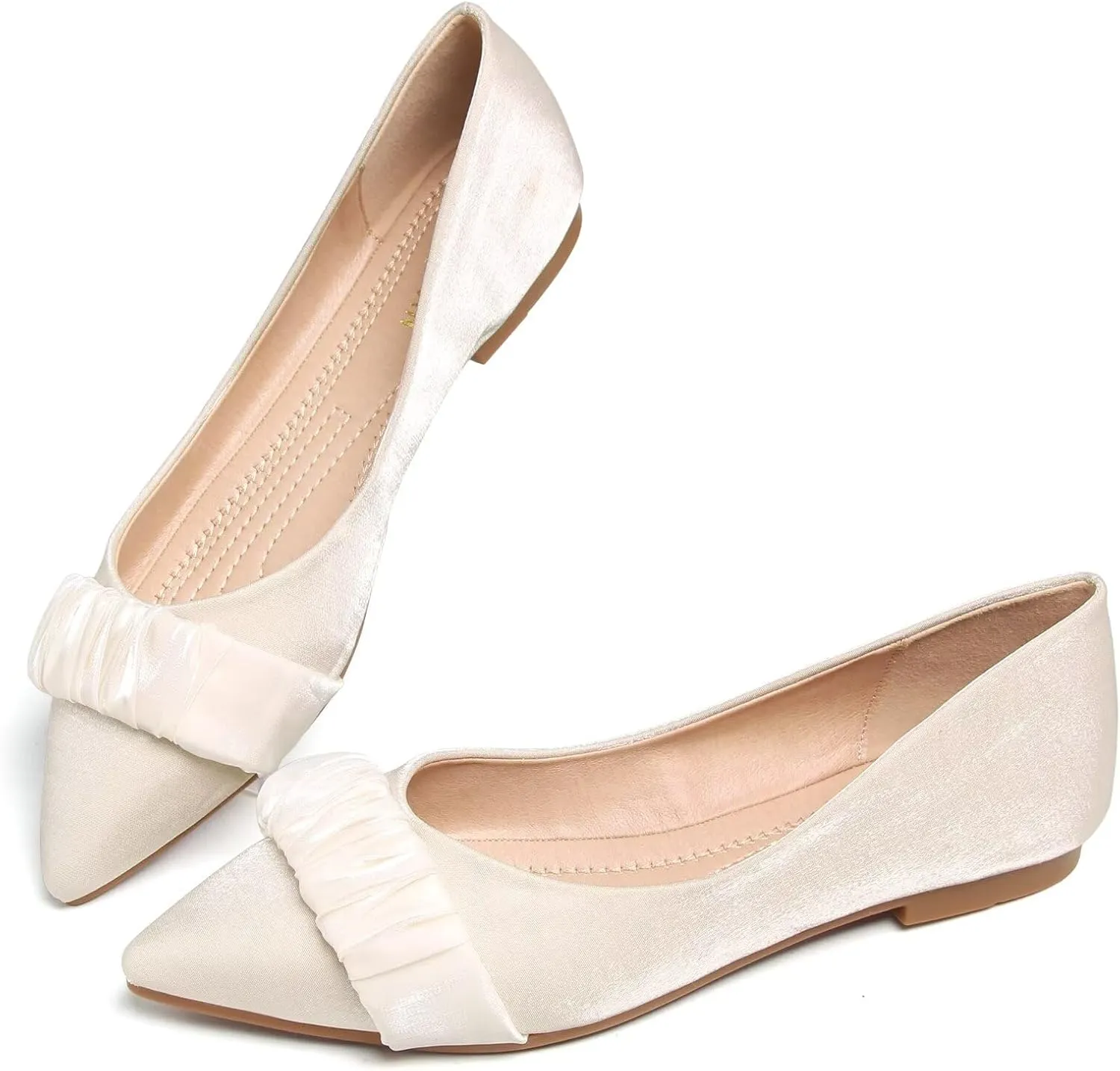 SAILING LU Dress Flats Bow-Knot Shoes Women Dressy Pointed Toe Bridal Shoes for Wedding Comfortable Loafers Slip-ons