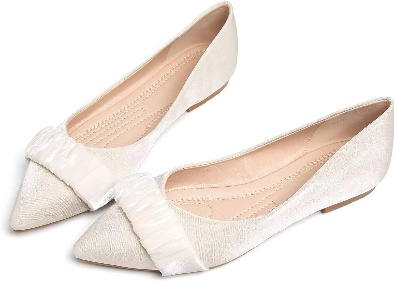 SAILING LU Dress Flats Bow-Knot Shoes Women Dressy Pointed Toe Bridal Shoes for Wedding Comfortable Loafers Slip-ons