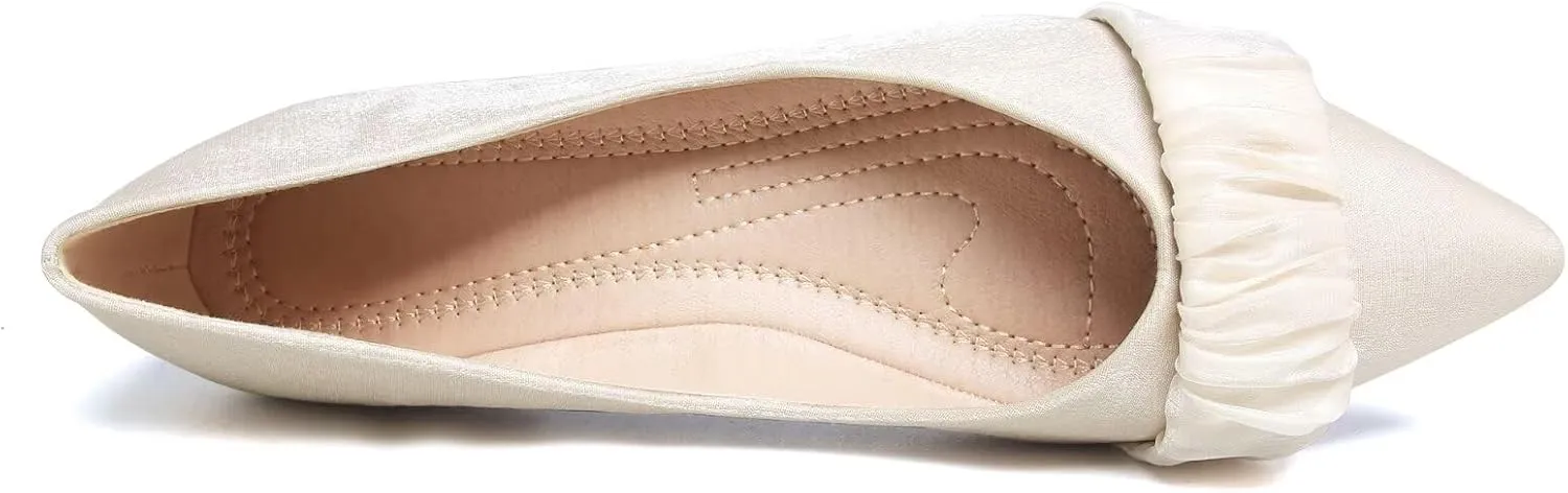 SAILING LU Dress Flats Bow-Knot Shoes Women Dressy Pointed Toe Bridal Shoes for Wedding Comfortable Loafers Slip-ons