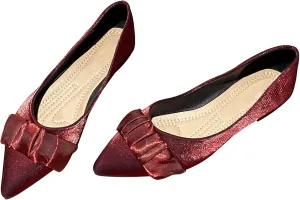SAILING LU Dress Flats Bow-Knot Shoes Women Dressy Pointed Toe Bridal Shoes for Wedding Comfortable Loafers Slip-ons