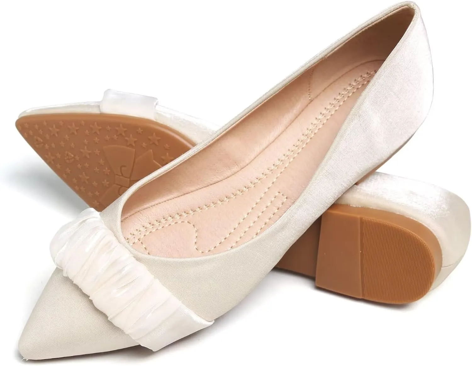 SAILING LU Dress Flats Bow-Knot Shoes Women Dressy Pointed Toe Bridal Shoes for Wedding Comfortable Loafers Slip-ons