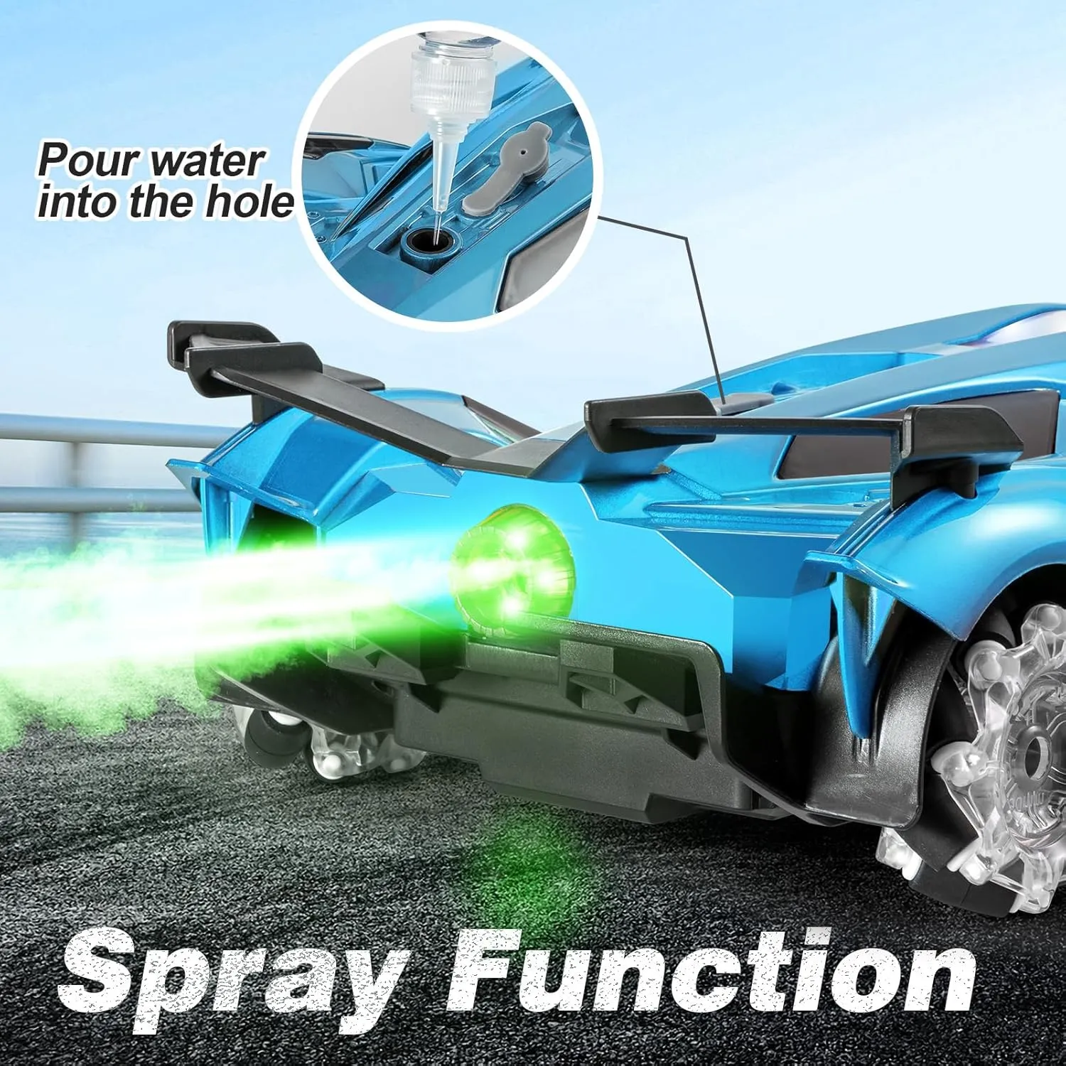 SASBSC Lambo Remote Control Car for Boys 4-7 8-12 Drift Rc Cars with 360° Rotation, Spray, Music & Lights 1:12 Rechargeable Rc Car Toys 10-12km/h Sport Race Toy Cars Gifts for Kids (Blue)