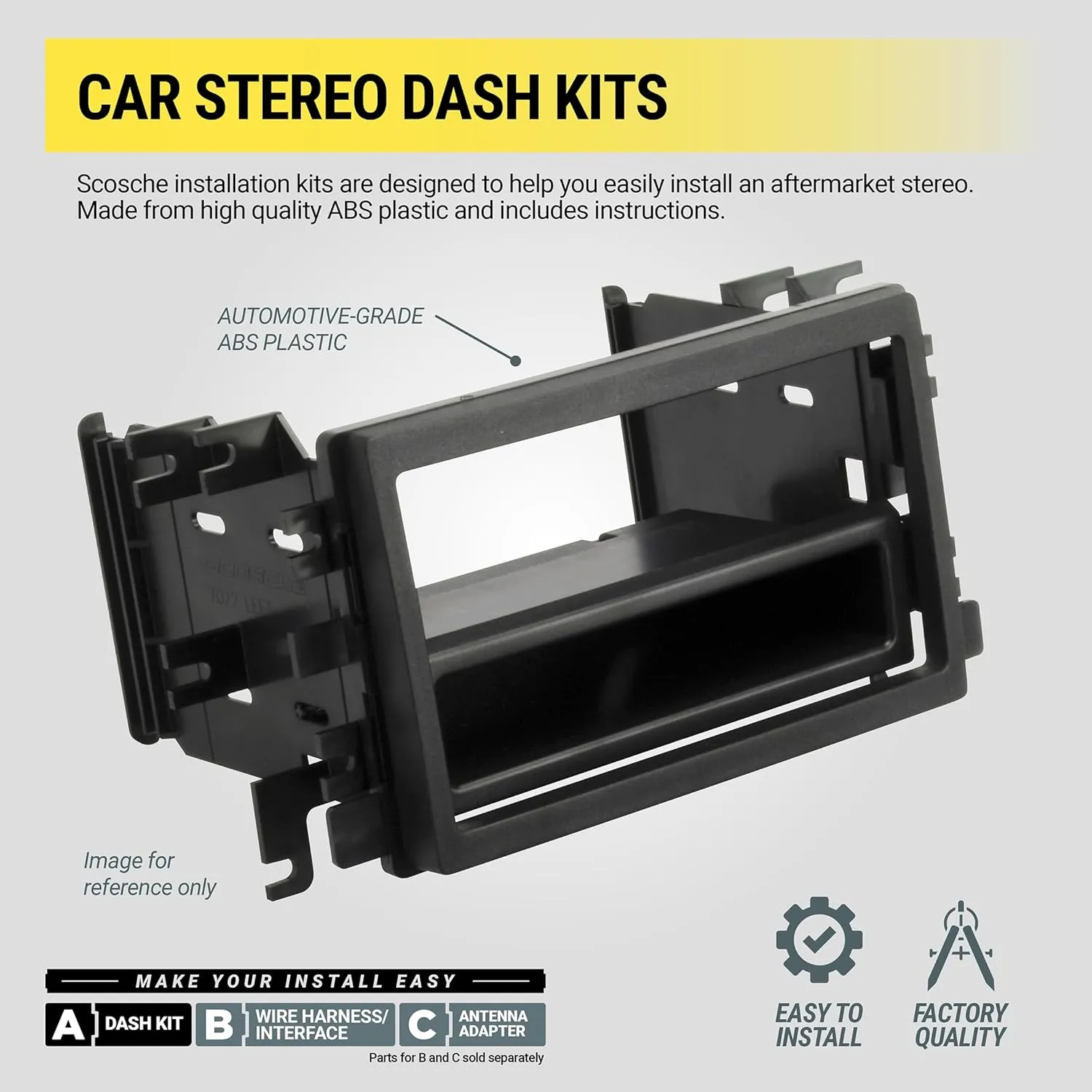 Scosche GM1500B Single DIN Radio Dash Kit with Universal Brackets and Snap-in Extension Compatible with Select 1982-04 GM Vehicles - Stereo Install Kit - See Fit Guide in Images to Verify Your Vehicle