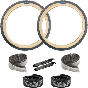 SE Bikes Cub OEM BMX Durable Wire Bead Replacement Dirt Street Bike Tire Tube Rim Strip Lever Kit Bundle (Black Tan, 20)