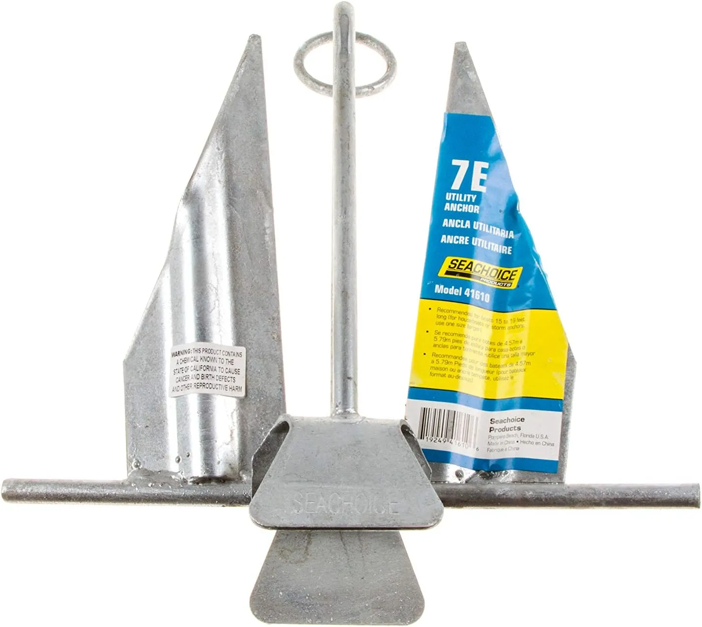 Seachoice Utility Anchor with Slip Ring Shank – Hot-Dipped Galvanized Steel or PVC Coated – Multiple Sizes