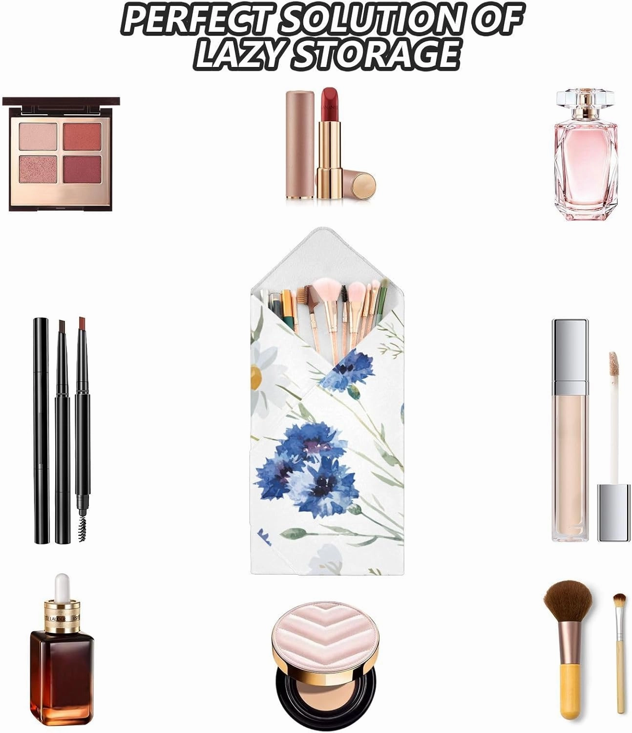 Self-Adhesive Magic Cloth Makeup Bag 21.7 Inch Protective Camera Lens Wrap Multifunctional Magic Storage Cloth Blue and White Daisy