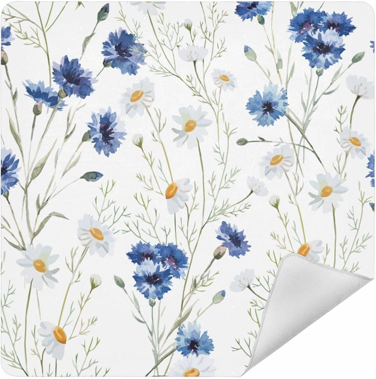 Self-Adhesive Magic Cloth Makeup Bag 21.7 Inch Protective Camera Lens Wrap Multifunctional Magic Storage Cloth Blue and White Daisy