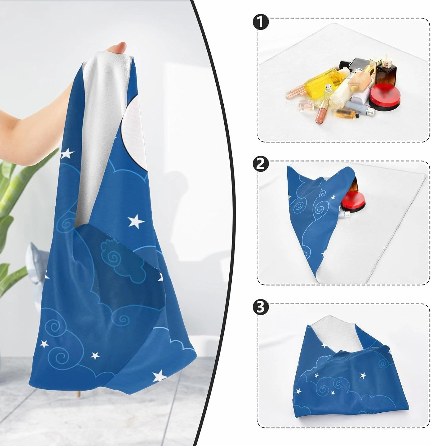 Self-Adhesive Magic Cloth Makeup Bag 21.7 Inch Protective Camera Lens Wrap Multifunctional Magic Storage Cloth Moon Cloud Dark Blue