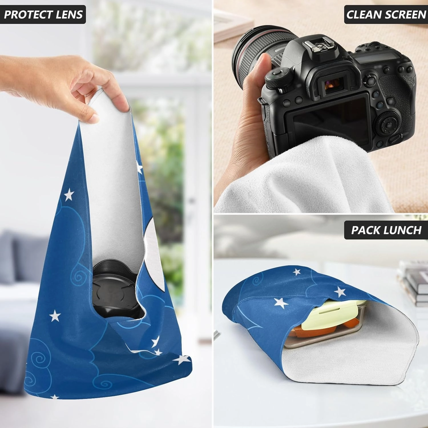 Self-Adhesive Magic Cloth Makeup Bag 21.7 Inch Protective Camera Lens Wrap Multifunctional Magic Storage Cloth Moon Cloud Dark Blue