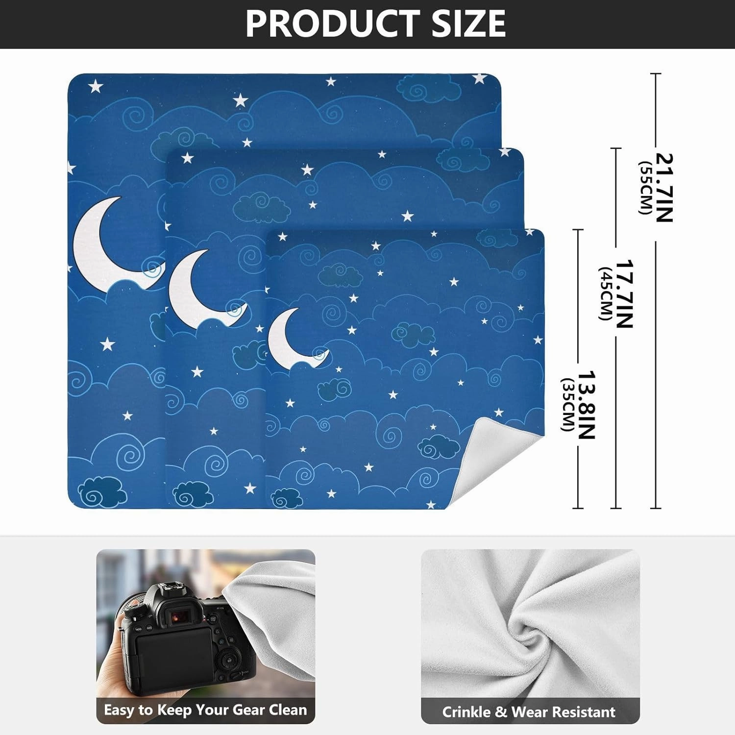 Self-Adhesive Magic Cloth Makeup Bag 21.7 Inch Protective Camera Lens Wrap Multifunctional Magic Storage Cloth Moon Cloud Dark Blue