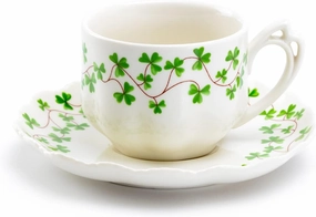 Shamrock Fine Porcelain Tea Cup & Saucer, White/Green