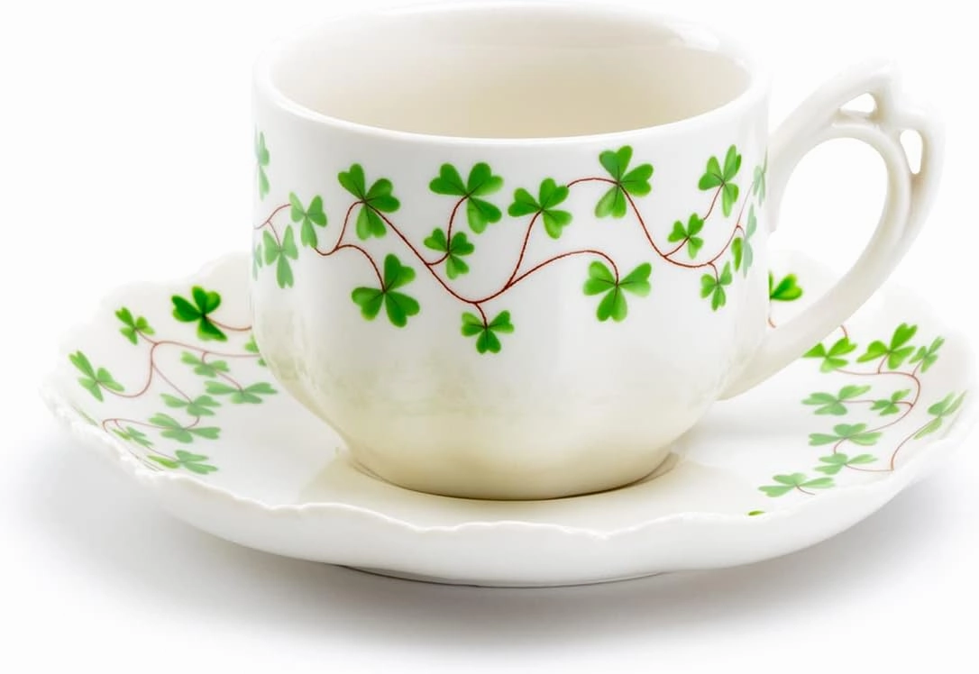 Shamrock Fine Porcelain Tea Cup & Saucer, White/Green