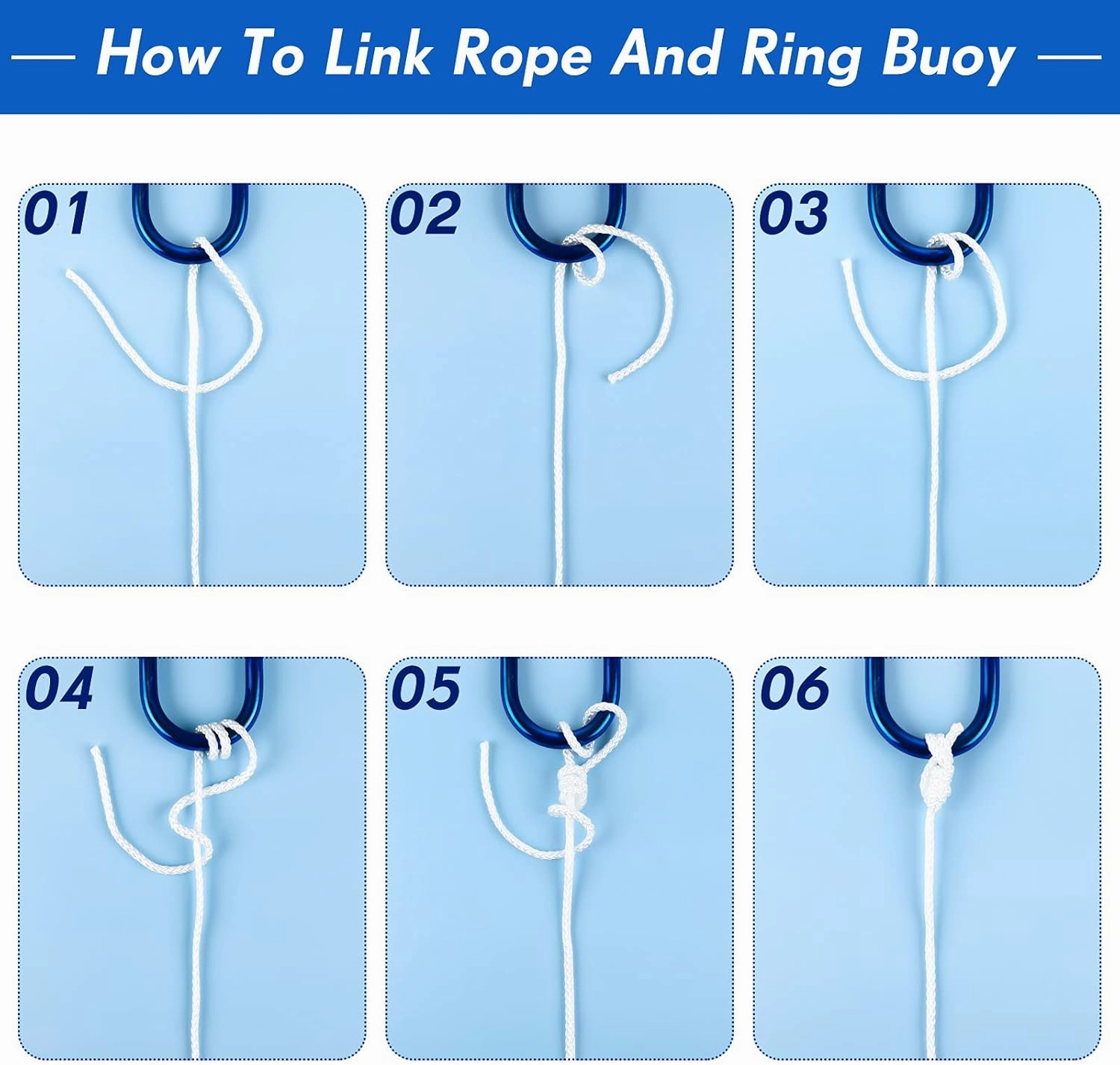 Shappy 15 M/50 Ft Hollow Braided Polypropylene Rope Heaving Line with Spring Hook for Ring Buoy Bracket Pool Life Preserver Ring Rope (White)