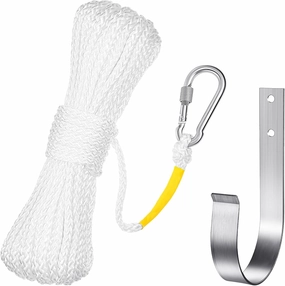 Shappy 15 M/50 Ft Hollow Braided Polypropylene Rope Heaving Line with Spring Hook for Ring Buoy Bracket Pool Life Preserver Ring Rope (White)