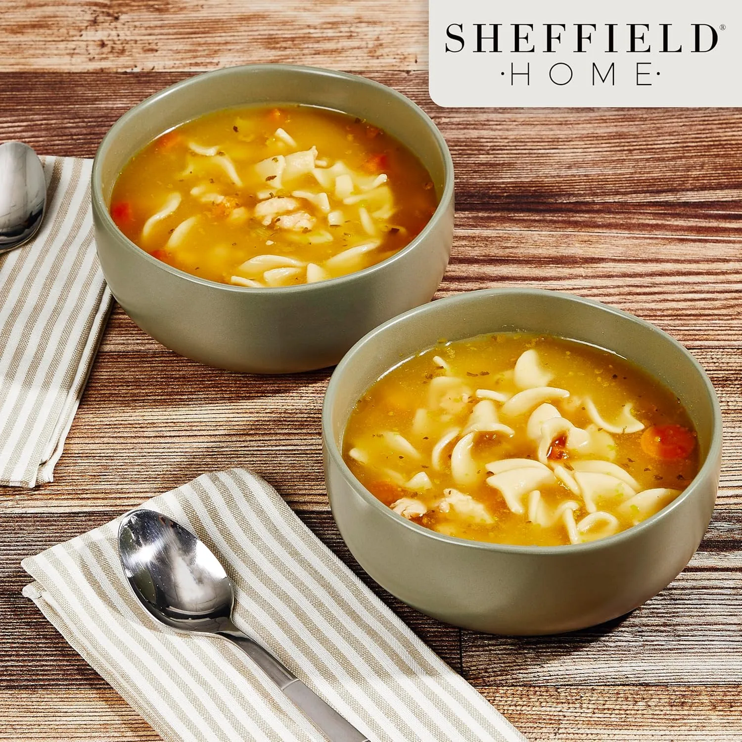 Sheffield Home Large Stoneware Cereal Bowls - Set of 6, 28oz Capacity - Dishwasher & Microwave Safe - 6" Diameter, Stylish & Functional for Everyday Use – Sage