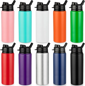 Shellwei 10 Pcs Aluminum Metal Water Bottles Bulk 24 oz Lightweight Leak Proof Sports Water Bottle with Snap Lid Reusable Bottle for Travel Camping Hiking(Multi Color)