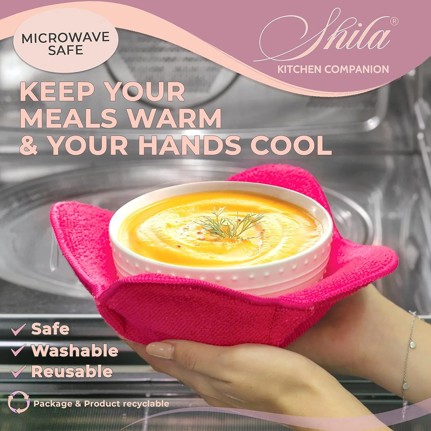 SHILA Bowl Huggers, Multicolor Set of 6, 8 oz Microwave Safe & Dishwasher Safe Silicone Bowl Cozies for Hot Pasta, Soup, Rice & Pasta Bowls