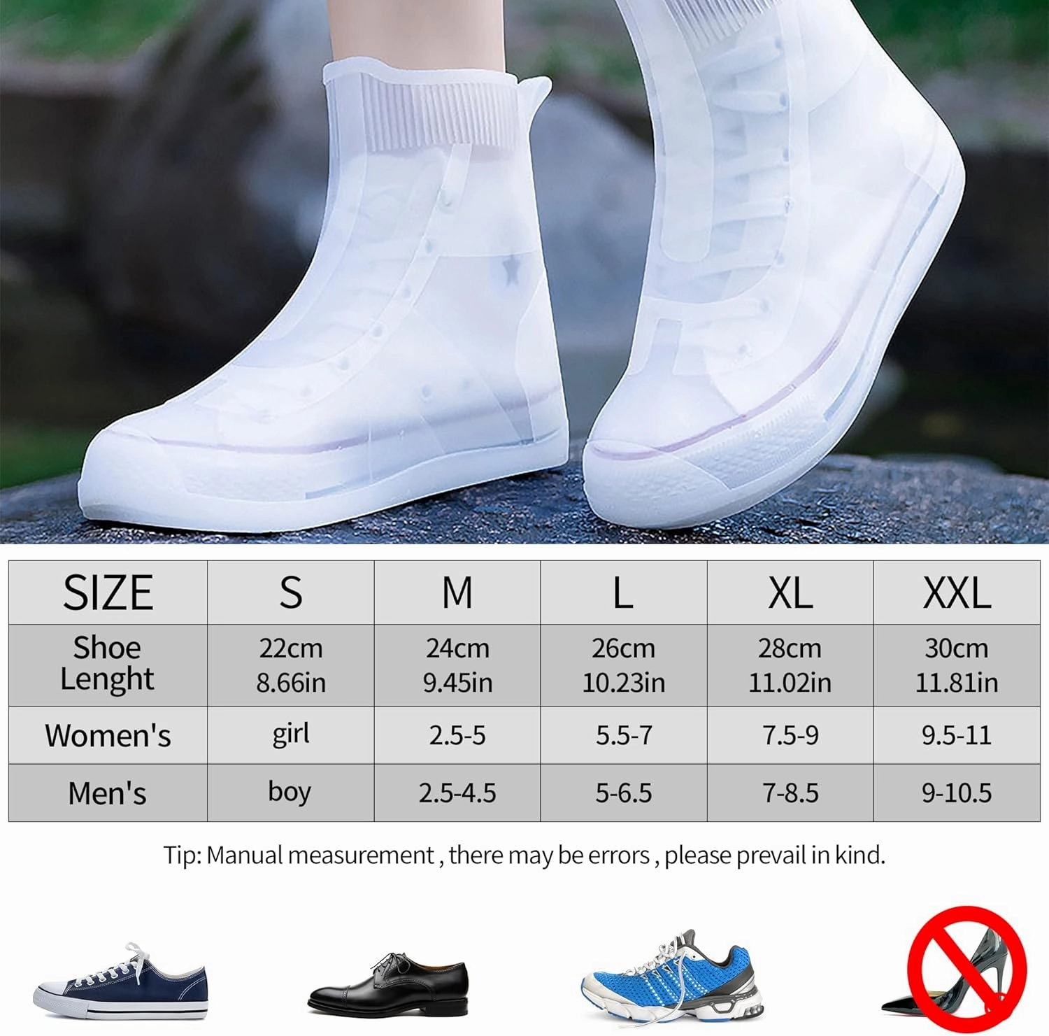 Shoe Covers Waterproof Rain Shoes Covers Reusable Foldable Rain Boots Slip Resistant Rubber Sole Overshoes Protectors for Cleaning Camping Travel Rain Galoshes with Buttons