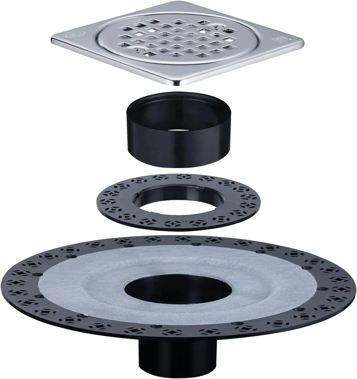 Shower Floor Drain Kit with Vertical ABS 2 Inch Flange, Shower Drain Kit 4" Stainless Steel Grate, Compatible with Schluter Systems kerdi Shower Drain, Chrome Plated