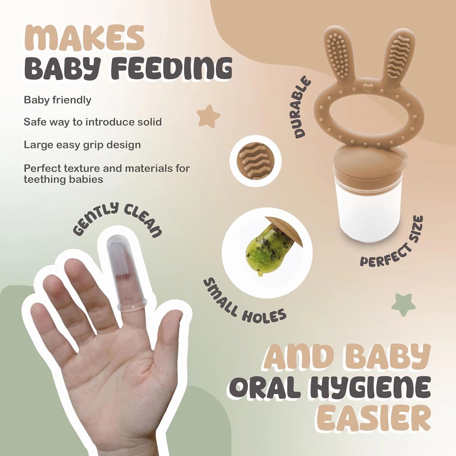 Silicone Baby Feeding Set - Infant Tableware for First Foods & Baby, Led Weaning (0  Months), Easy to Clean, Durable, Perfect for Baby Boy or Girl, Solid Feeding - Ocre - Deluxe