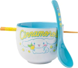 Silver Buffalo Sanrio Hello Kitty and Friends Cinnamoroll Lemons Ceramic Ramen Noodle Rice Bowl with Chopsticks, Microwave Safe, 20 Ounces