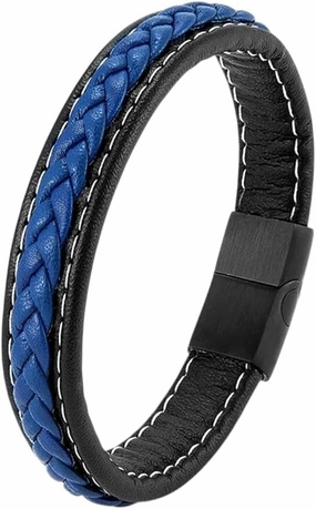 Simple Style Men Leather Bracelet Matte Black Stainless Steel Magnitic Buckle Accessories Hand-Woven Jewelry Gifts