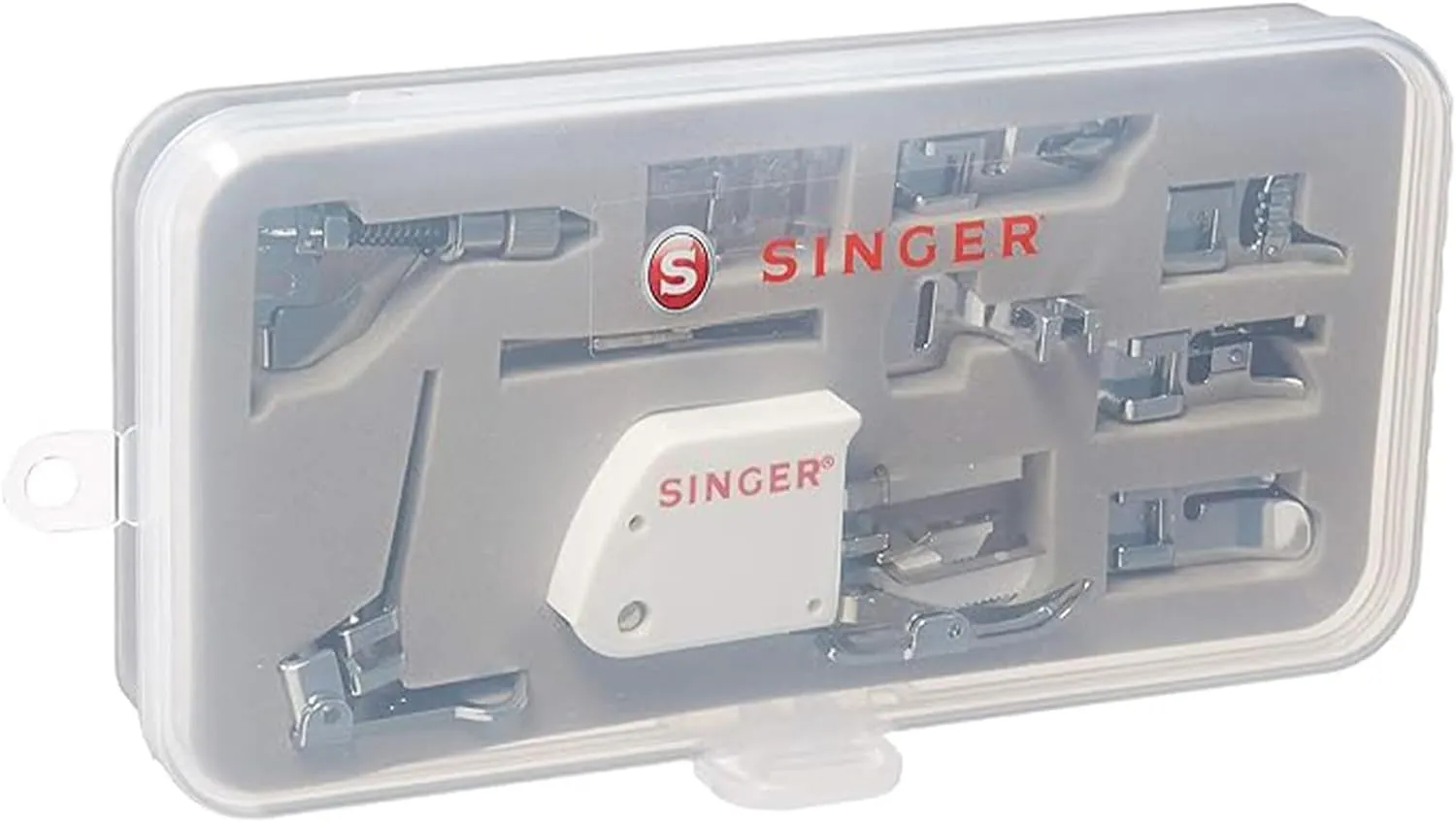 SINGER 9 Presser Feet Sewing Machine Accessory Kit Set Suitable for Household Multi-Function Sewing Machines with Twin Needle, Clear Durable Storage Case for Quilting, Mending, Patchwork