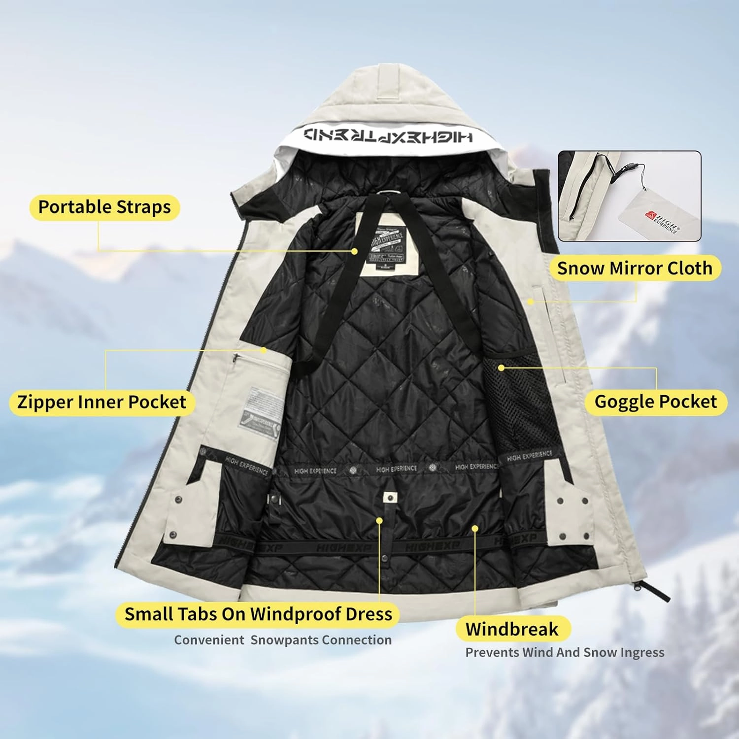 Ski Jacket Snowboard Coat Snow Winter Waterproof Insulated Windproof Baggy Warm Hooded Jacket for Men Women