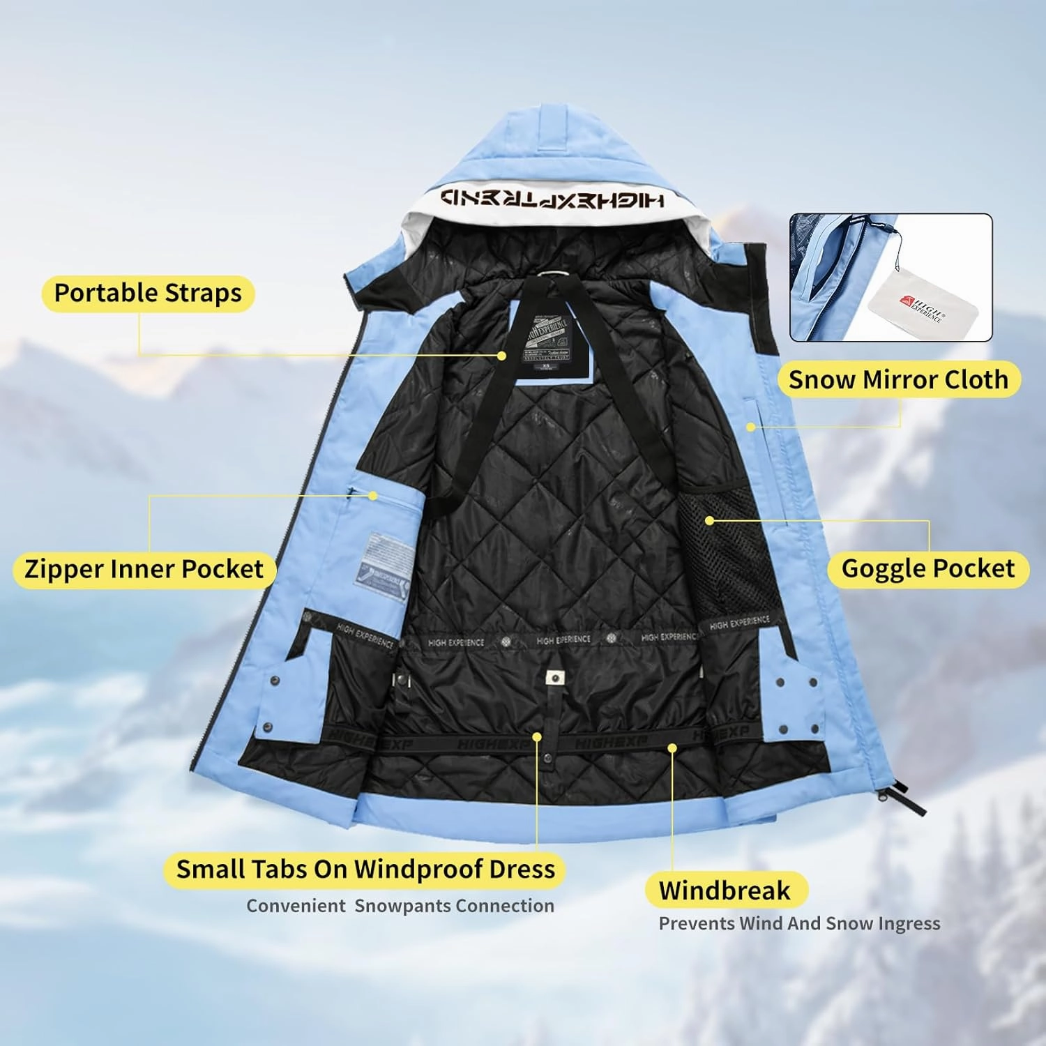 Ski Jacket Snowboard Coat Snow Winter Waterproof Insulated Windproof Baggy Warm Hooded Jacket for Men Women