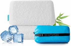 Small Cooling Gel Memory Foam Camping Pillow Travel - Contoured Support -Compressible Pillow Ideal for Backpacking, Camping, Travel, Car, Airplane,Office Nap