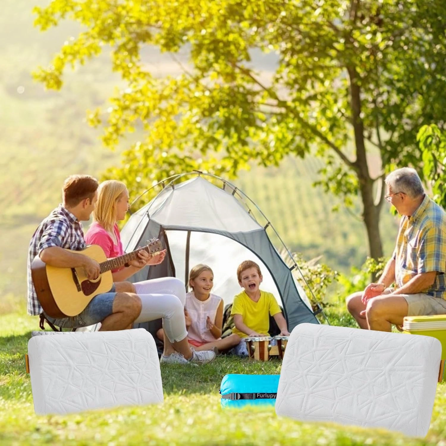 Small Cooling Gel Memory Foam Camping Pillow Travel - Contoured Support -Compressible Pillow Ideal for Backpacking, Camping, Travel, Car, Airplane,Office Nap