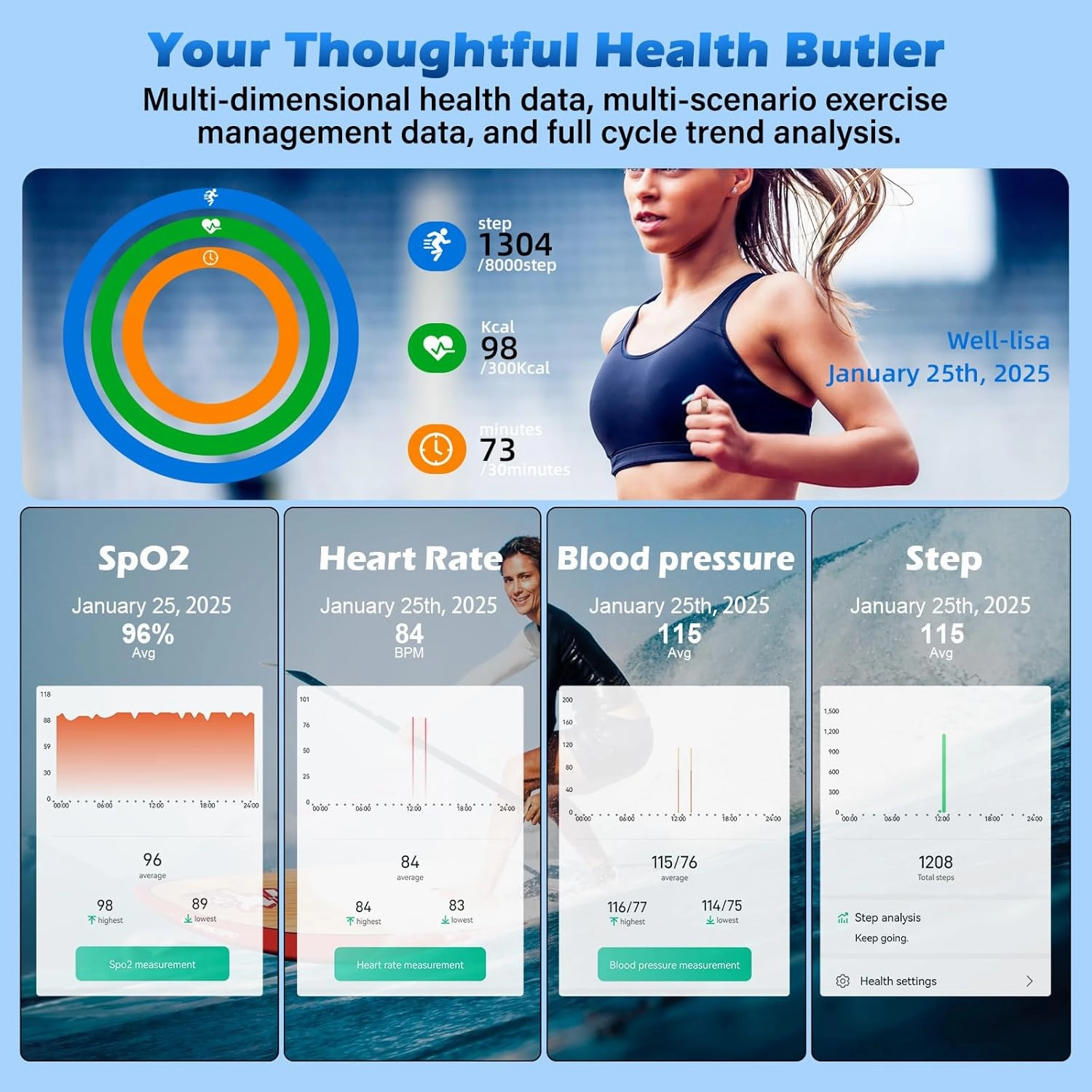 Smart Ring Health Fitness Tracker Women Men 8#(18.1mm)