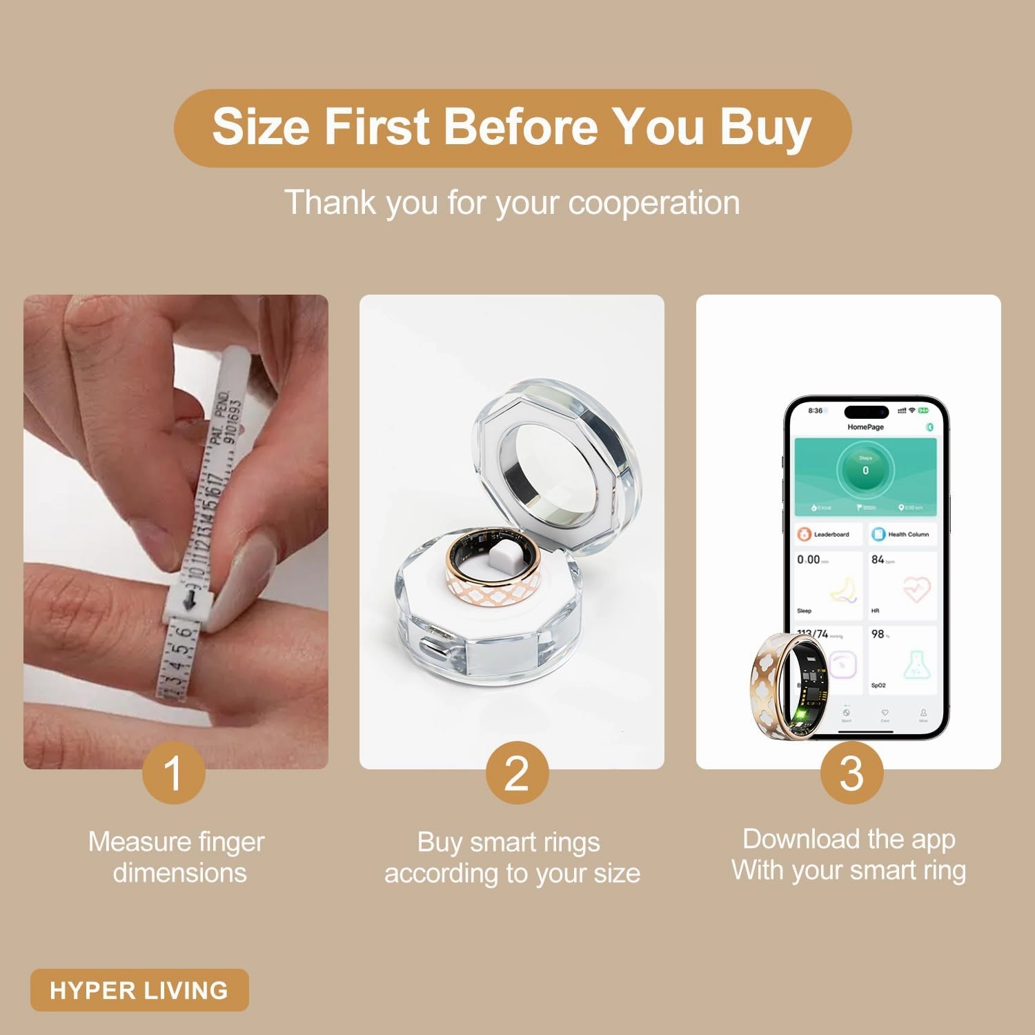 Smart Ring Health Tracker, Sleep Tracker Ring with Heart Rate, Waterproof Fitness Ring for Activity Monitoring/Steps/Distance/Calories, Air Gesture (9)