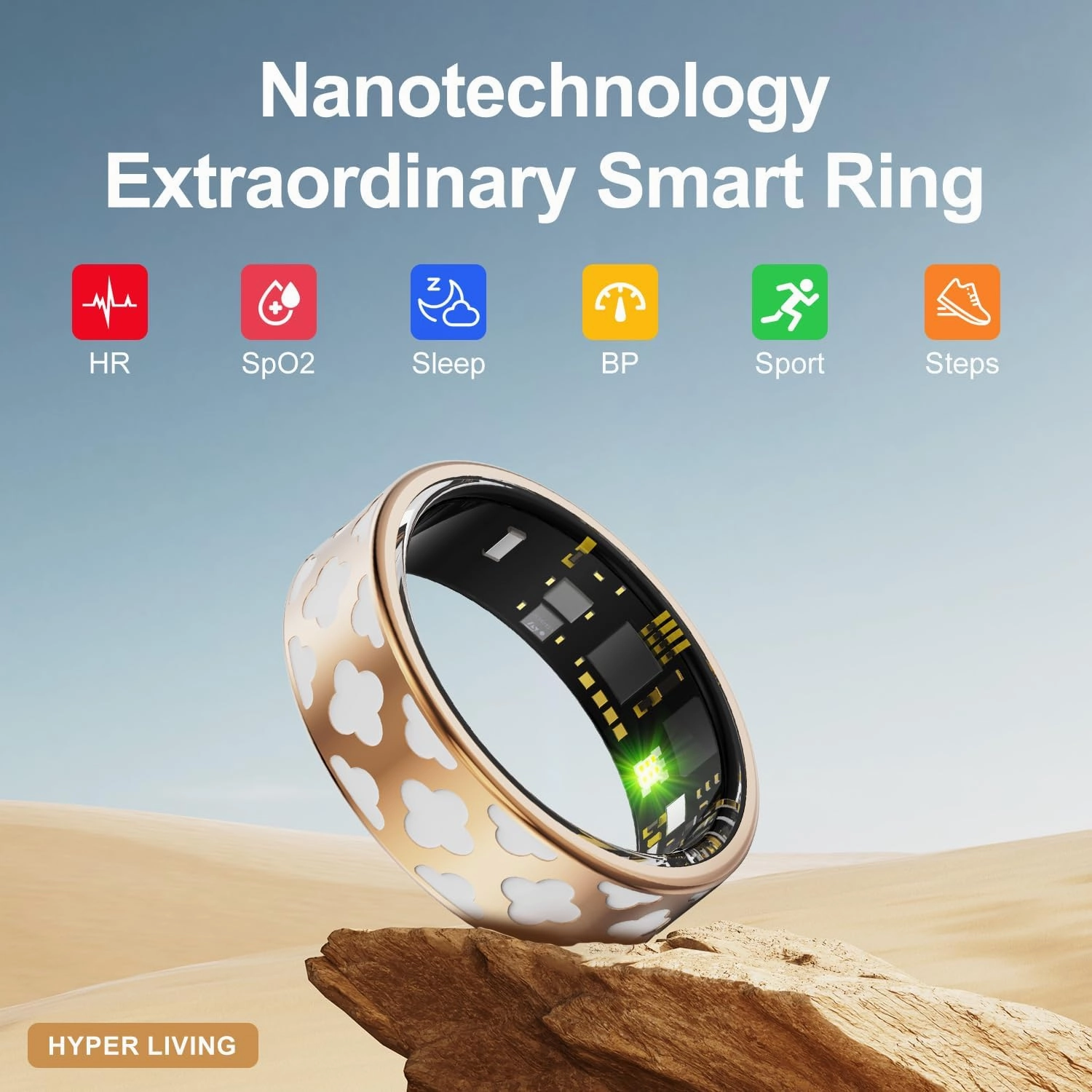 Smart Ring Health Tracker, Sleep Tracker Ring with Heart Rate, Waterproof Fitness Ring for Activity Monitoring/Steps/Distance/Calories, Air Gesture (9)